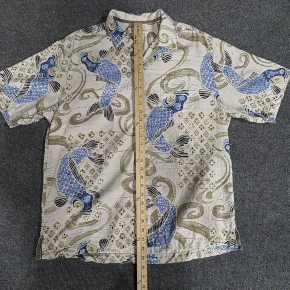 Tommy Bahama Shirt Mens Large Blue Koi Fish Silk Hawaiian Camp Button Up Aloha - Picture 10 of 15